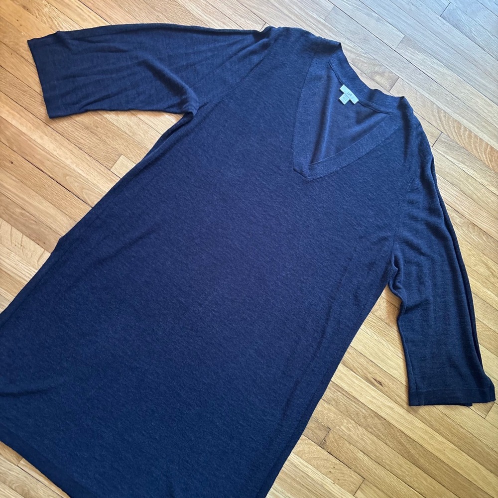 J. Jill Navy Blue Midi Dress Womens Large Linen Blend Minimalist Quiet Luxury